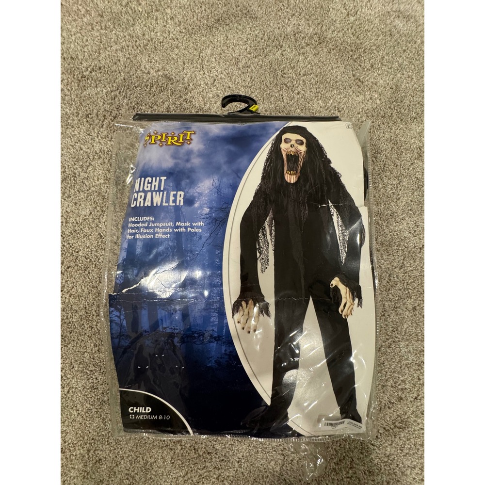 Spirit Halloween Night Crawler Costume Kids Medium/8-10 Black Scary Monster